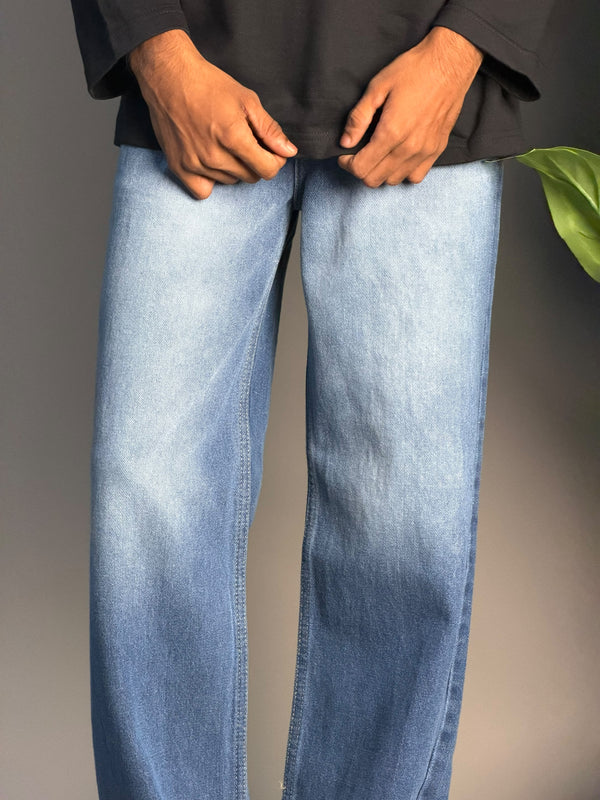 BLUE WITH WHITE SHADE SEMI BAGGY JEAN