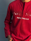 RED FULL SLEEV BOXY HENLEY T-SHIRT