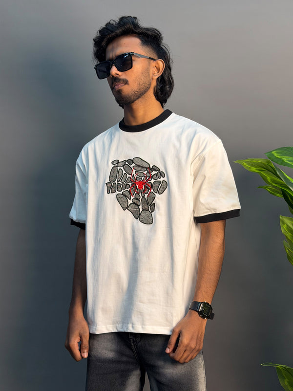 WHITE SPIDER PRINTED HALF SLEEVE T-SHIRT