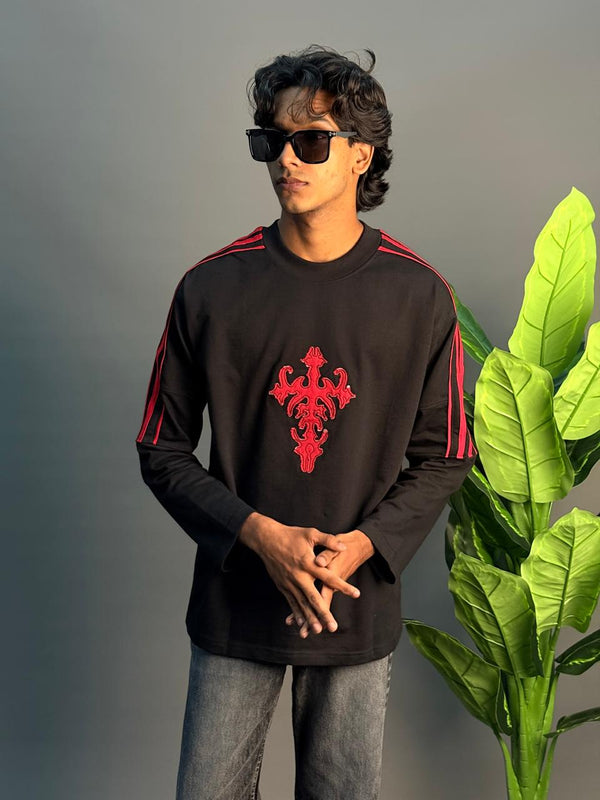 BLACK FULL SLEEVE PRINTED T-SHIRT