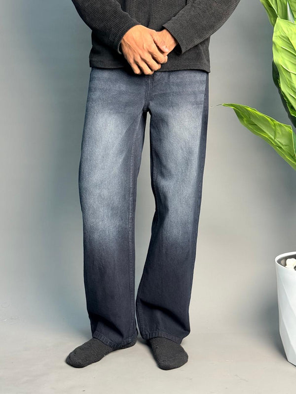 Dark Blue With White Shade Semi Baggy Pants