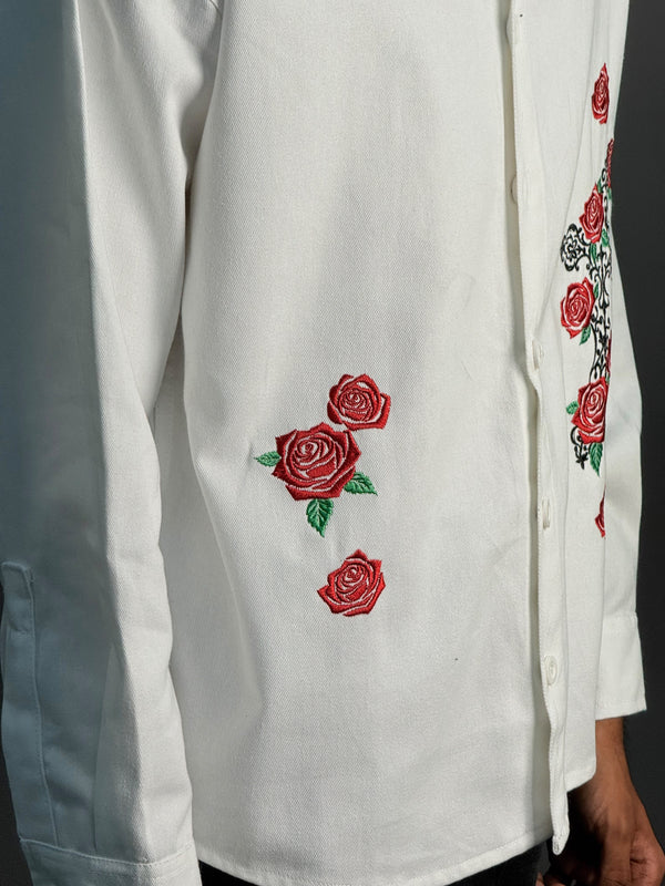 White Embroidery With Roses Shirts