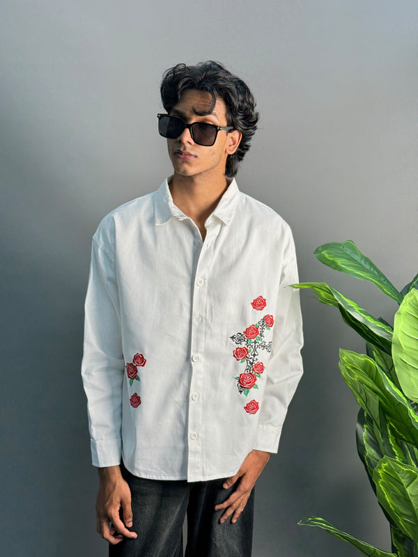White Embroidery With Roses Shirts