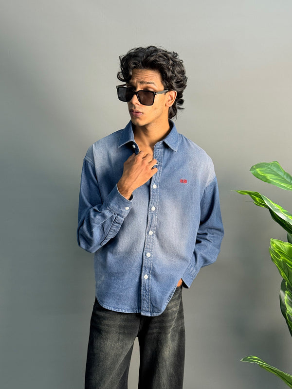 Dark Blue With Pink Denim Shirts