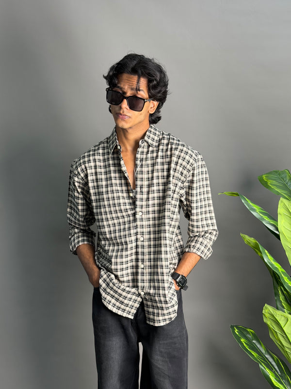 Star Collared Black And White Check Shirt