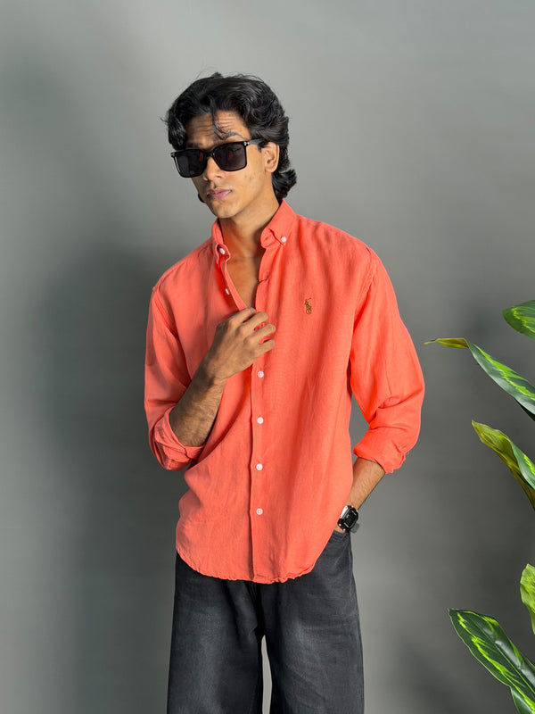 Peace orange plain Linen shirt