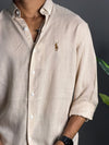 Sand Beige Plain Linen Shirt
