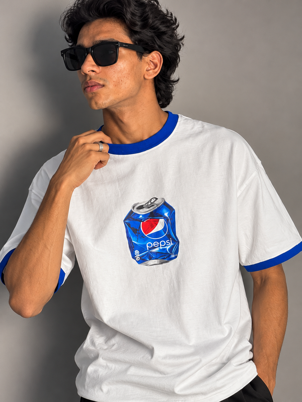 White & Blue Pepsi Five-Sleeve T-Shirt
