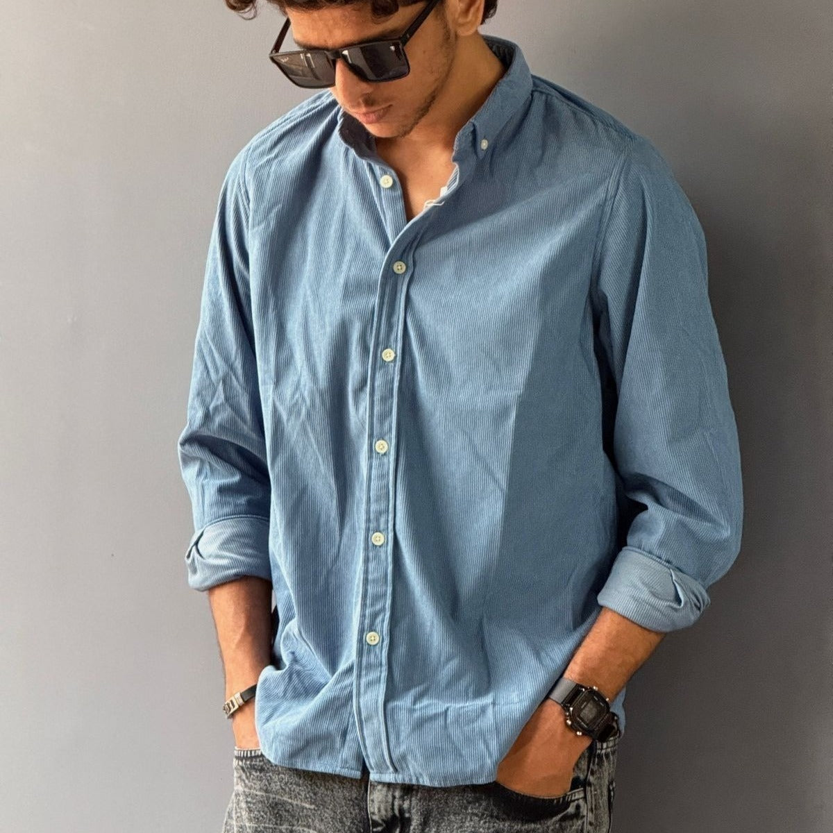 Full Sleeve Plain Corduroy Shirt (S,M)