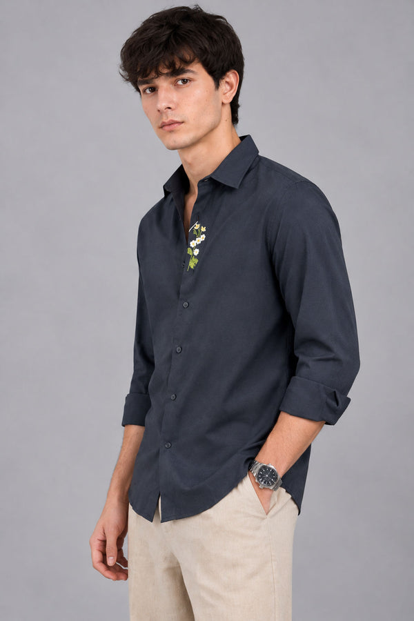 Navy Blue Premium Embroidery Shirt