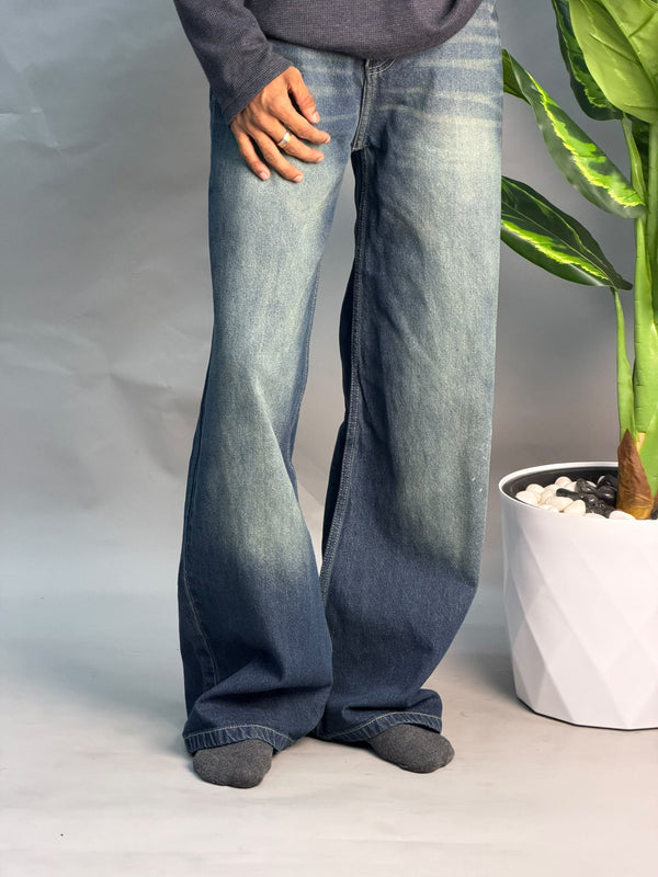 Wide Leg Dark Blue & Green Jeans