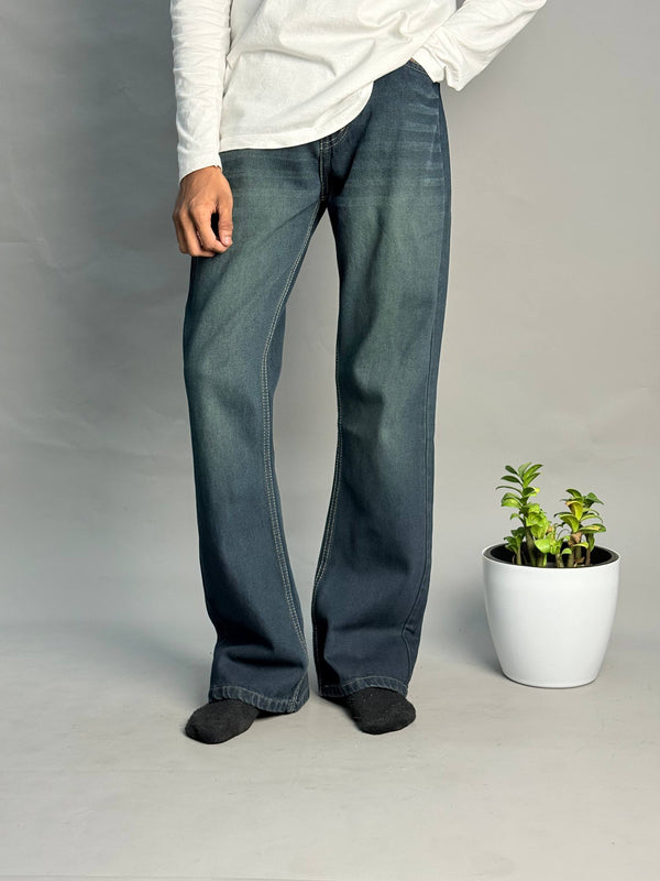 Dark Blue With Green Shade Semi Bootcut