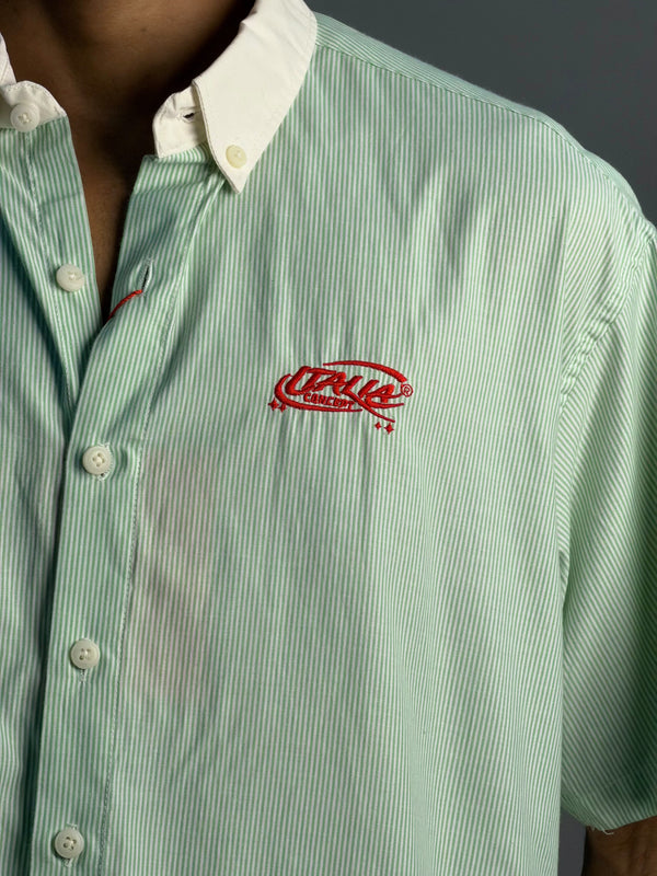 Light green & white striped shirt