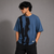 Blue Vertical-Black-Graphic Oversized T-Shirt