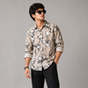 Beige Black Floral-Pattern Full-Sleeve Shirt