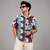 Blue Brown Cream Geometric Five-Sleeve Shirt