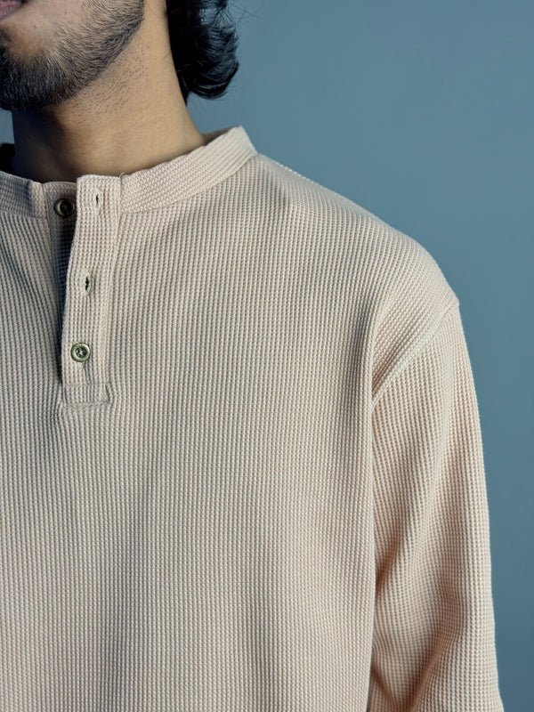 Full Sleeve Henley Tshirt - Peach