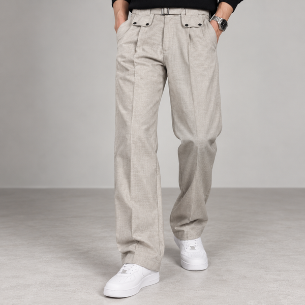 Light Grey Textured Pleated Gurkha Pants