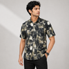 Black Grey White Abstract-Print Short-Sleeve Shirt
