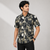 Black Grey White Abstract-Print Short-Sleeve Shirt