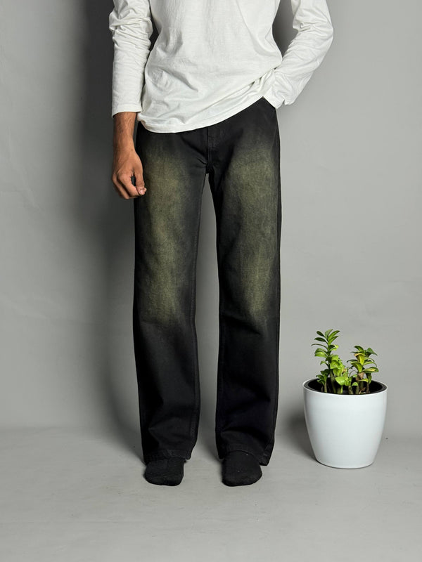 Black With Green Shade Straight Fit Jeans