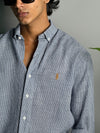 Linen Micro Check Blue Shirts