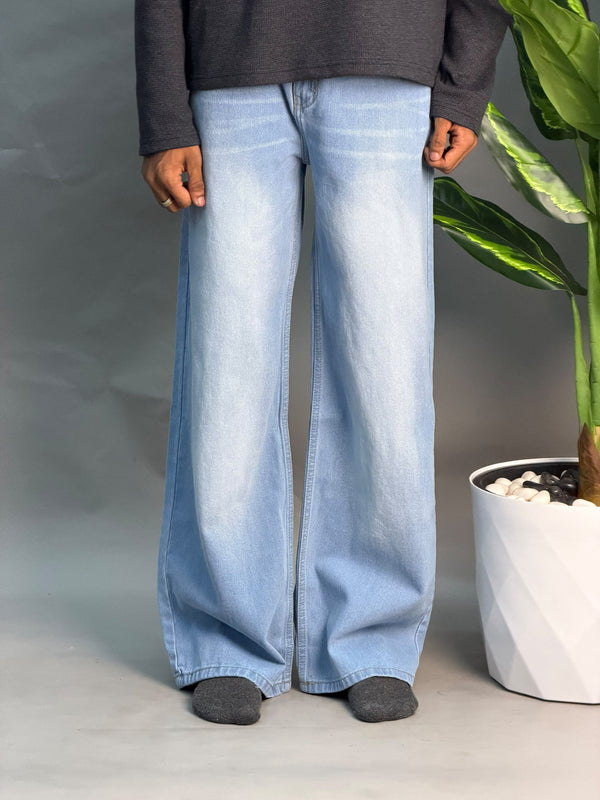 Wide Leg Light Blue & White Jeans