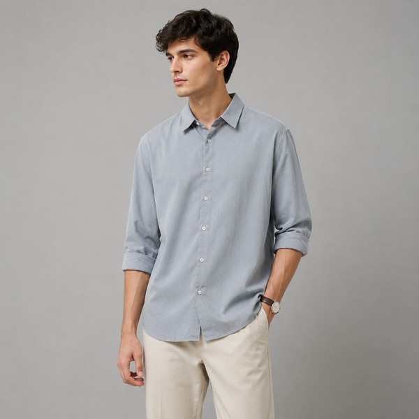 Grey Plain Full-Sleeve Shirt