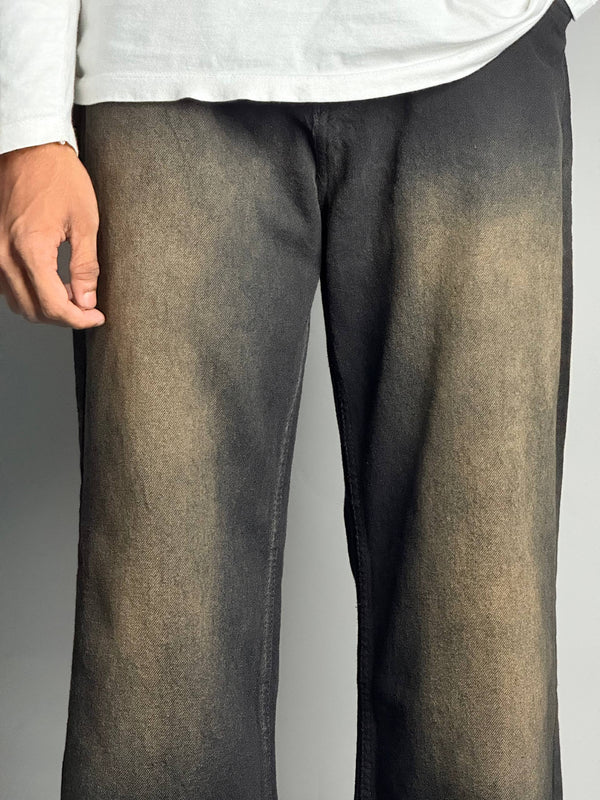Black With Yellow Straight Fit Jeans