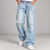 Light Blue Distressed Knee-Cut Baggy Jeans