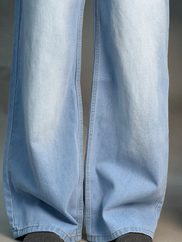 Wide Leg Light Blue & White Jeans