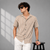 Tan White Vertical-Stripe Five-Sleeve Shirt