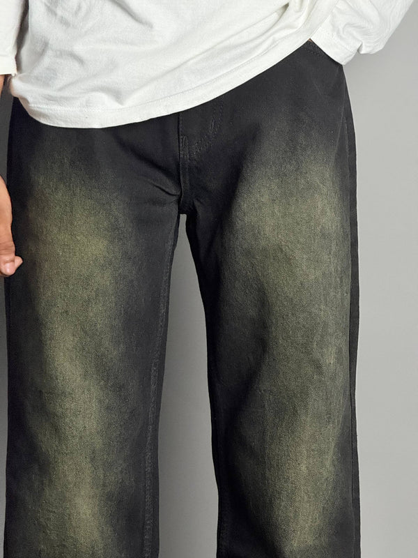 Black With Green Shade Straight Fit Jeans