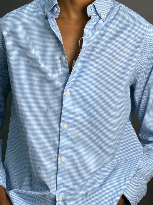Light Blue Microchecks With Stars Shirts