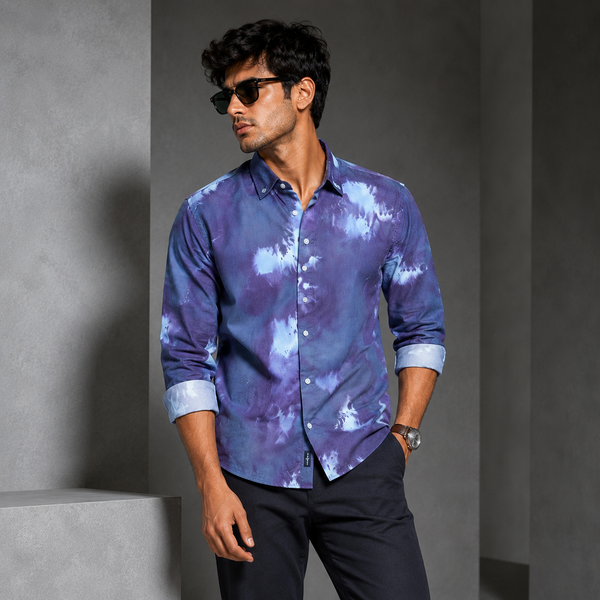 Dark Purple Tie-Dye Full-Sleeve Shirt