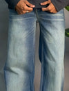 Wide Leg Mid Blue & Light Green Jean