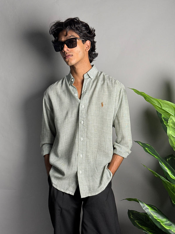 Linen Micro Check Green Shirts