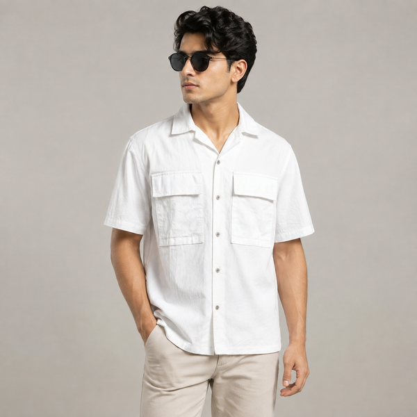 White Multicolor Geometric Print Five-Sleeve Shirt