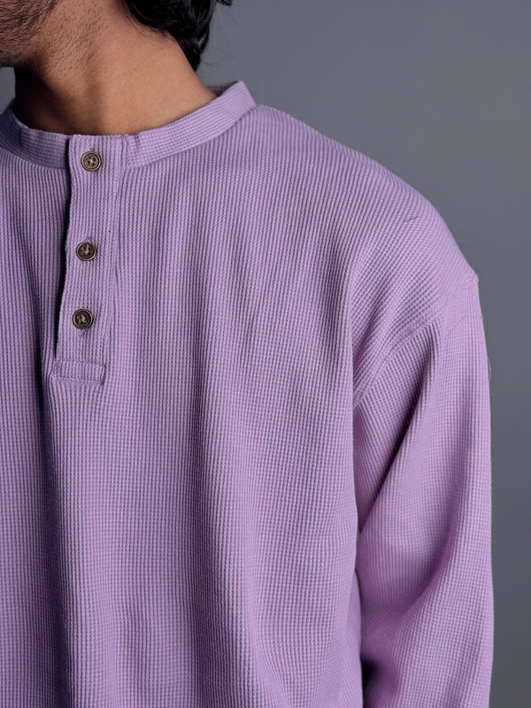 Full Sleeve Henley Tshirt - Lavender
