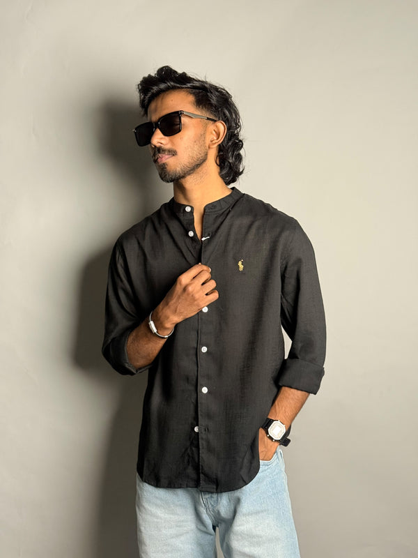 Black Chinese Collar Shirt