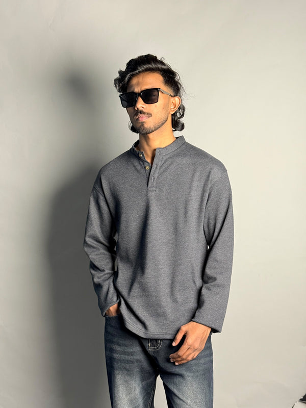 Full Sleeve Henley Tshirt - Grey