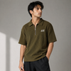 Olive Green Textured Zipper-Collar T-Shirt