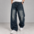Dark Blue Diagonal-Seam Baggy Fit Jeans