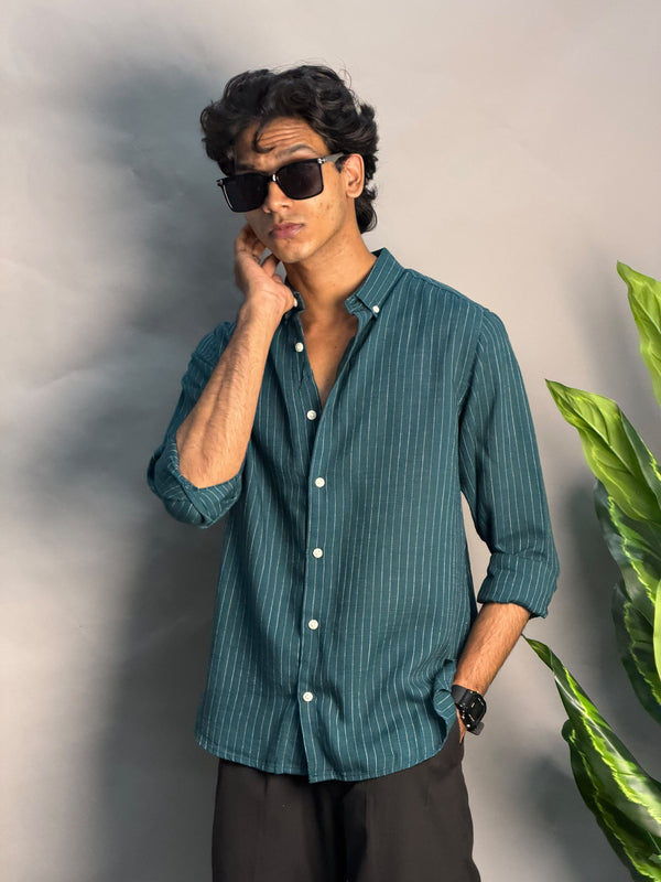 White & Peacock Blue Lines Shirt