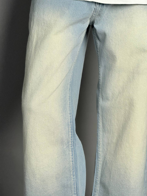 Sky Blue With Yellow Shade Straight Fit Jeans