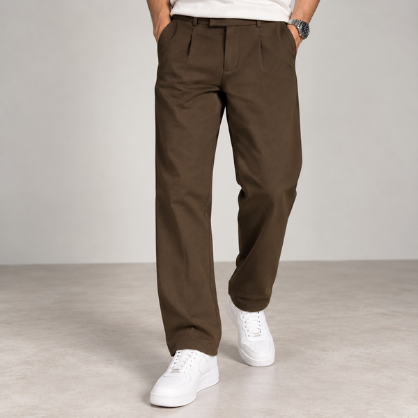 Brown Straight Fit Plain Formal Pants