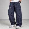 Dark Blue Straight Fit Cargo Pants
