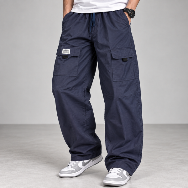 Dark Blue Straight Fit Cargo Pants