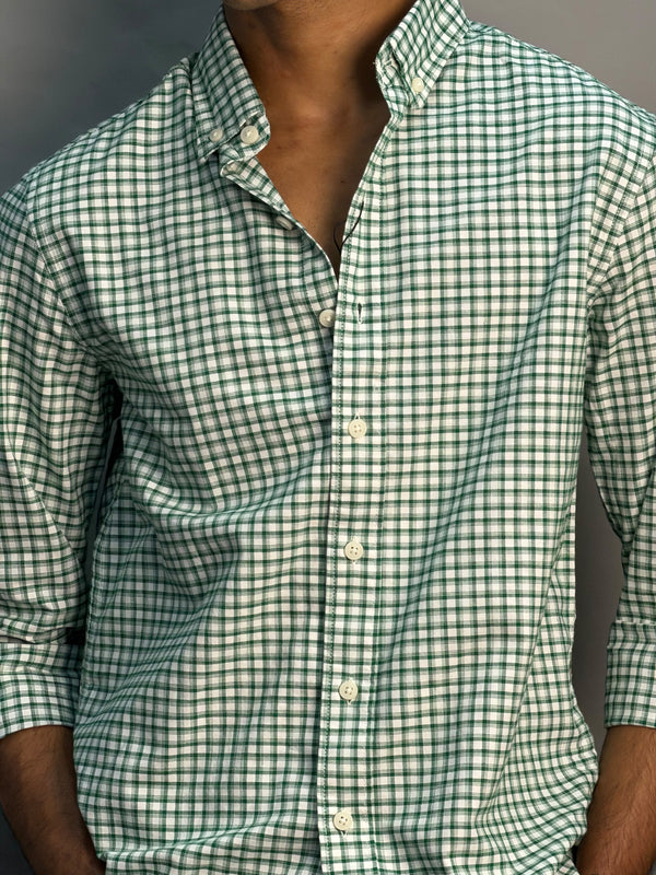 Dark Green & White Checks Shirt