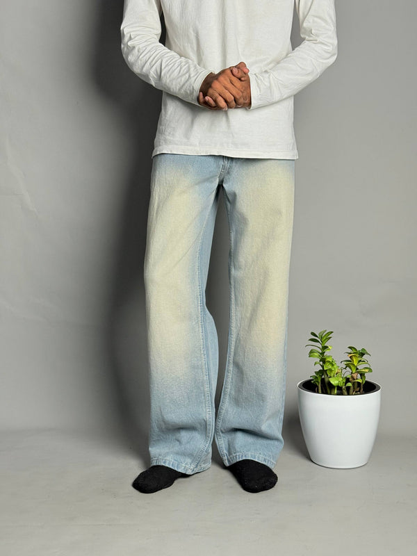 Sky Blue With Yellow Shade Straight Fit Jeans